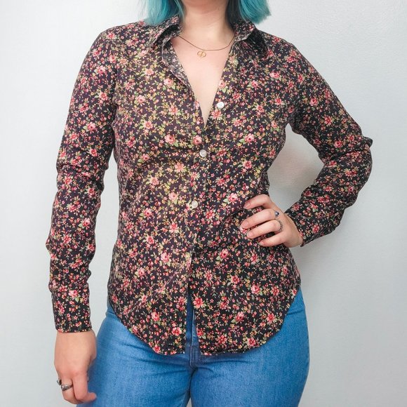 Vintage 70s Floral Print Button Down Shirt - Picture 1 of 7